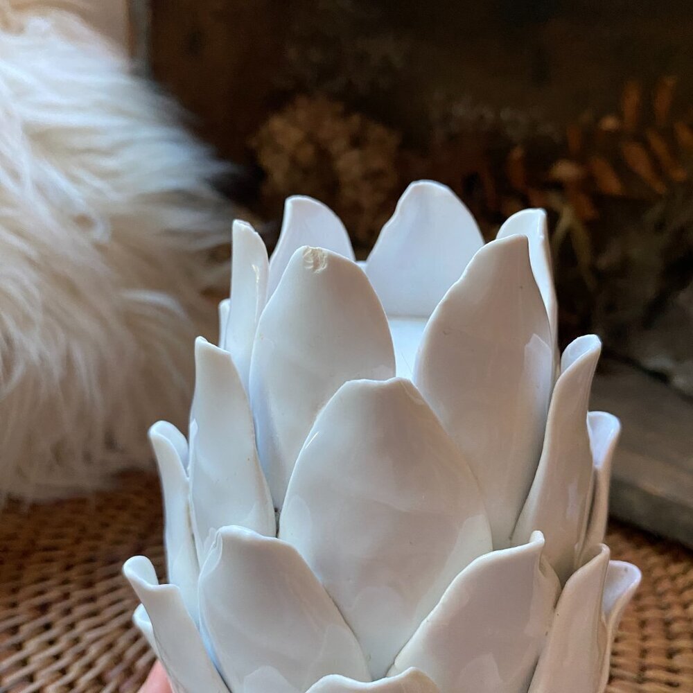 Two's Company - White Single Porcelain Artichoke Tealight Holder - Picture 8 of 9